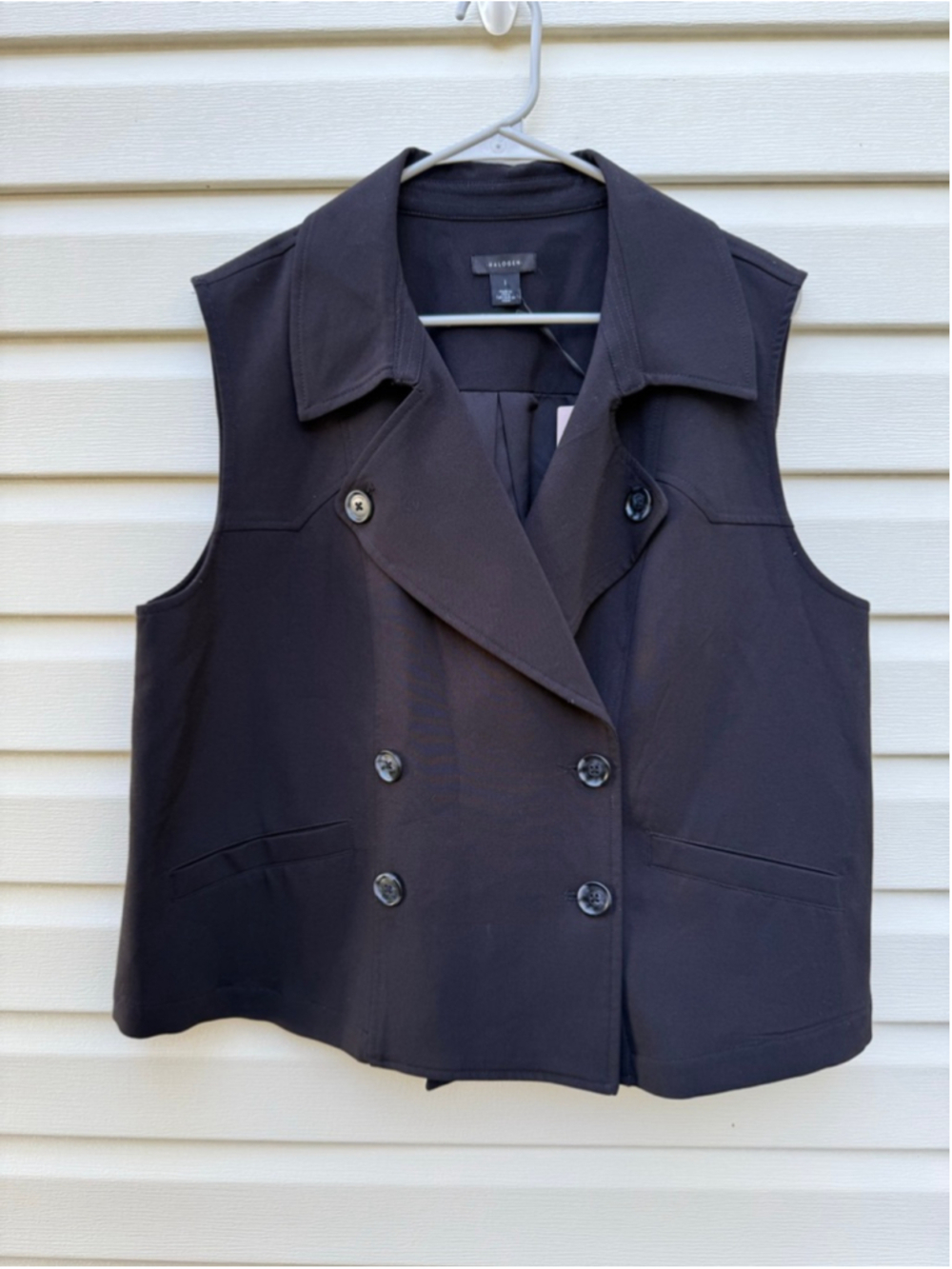 Halogen Sleeveless Double Breasted Vest Blazer Black Large NWT Chic - Picture 2 of 7